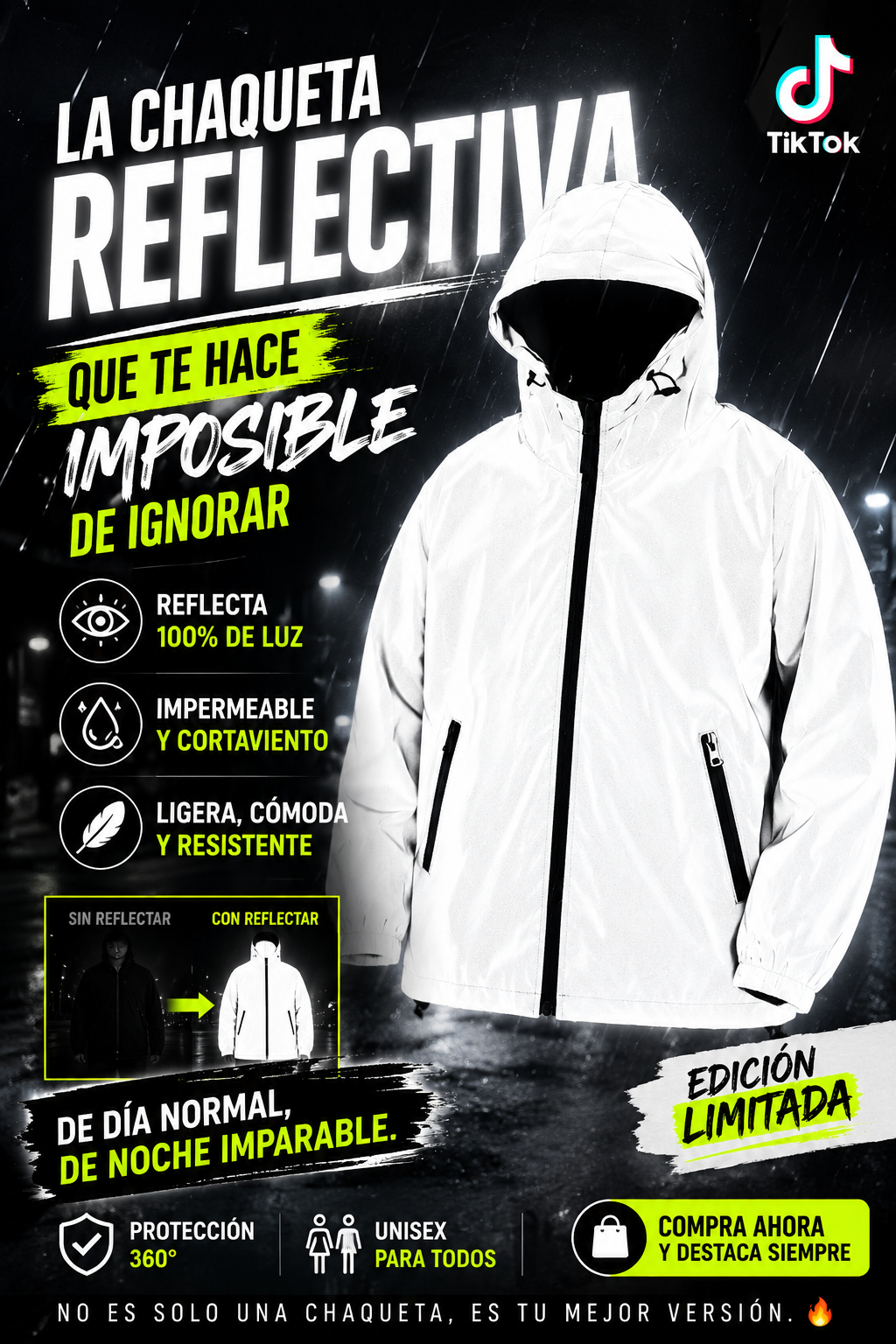 Cortavientos Reflectante "Night Glow" con Capucha – Estilo Hip Hop